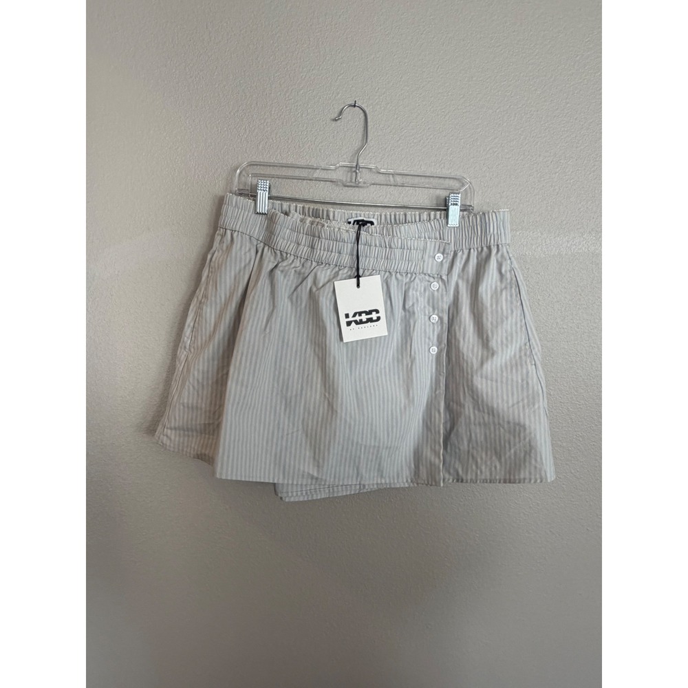 KBB by Kahlana Blue Stripe Skort Cotton Wrap Front Button Detail Size L